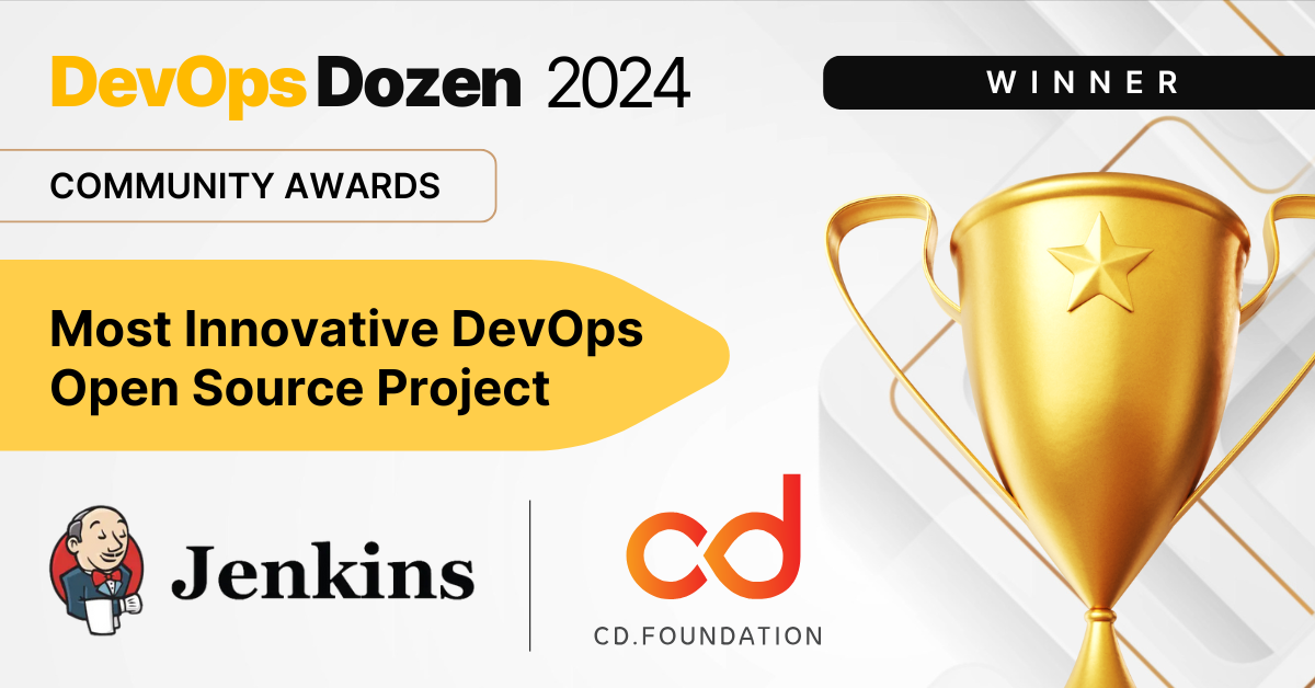 Jenkins announced as the winner of the DevOps Dozen 2024 award for Most Innovative Open Source Project.